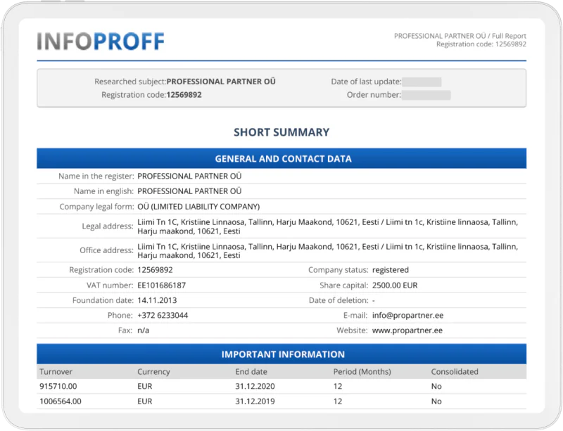 Sample credit report, first page